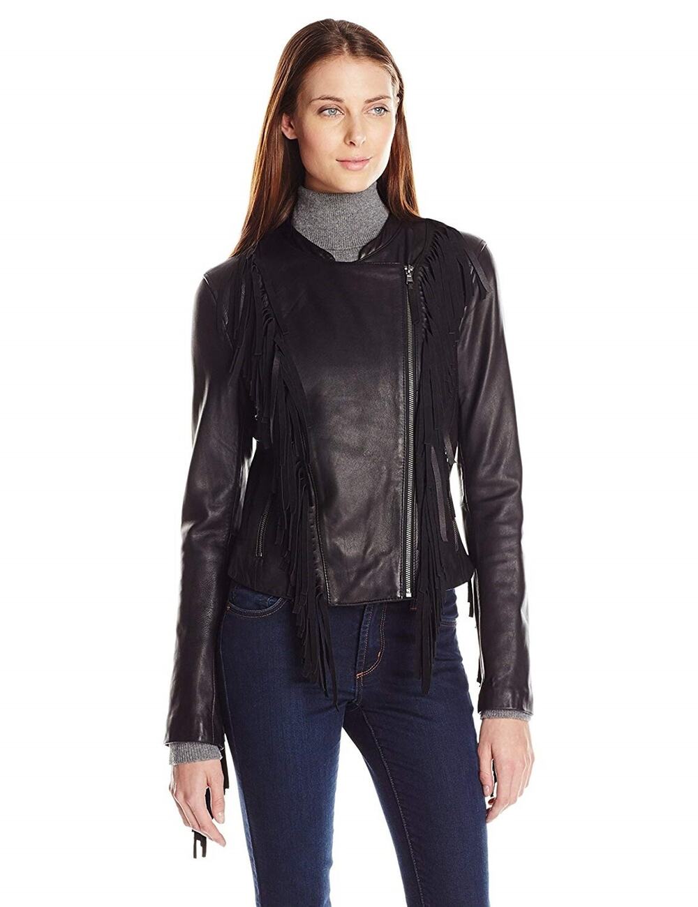 Levi's  Womens Vintage Leather Fringe Motorcycle Jacket Black Size Medium